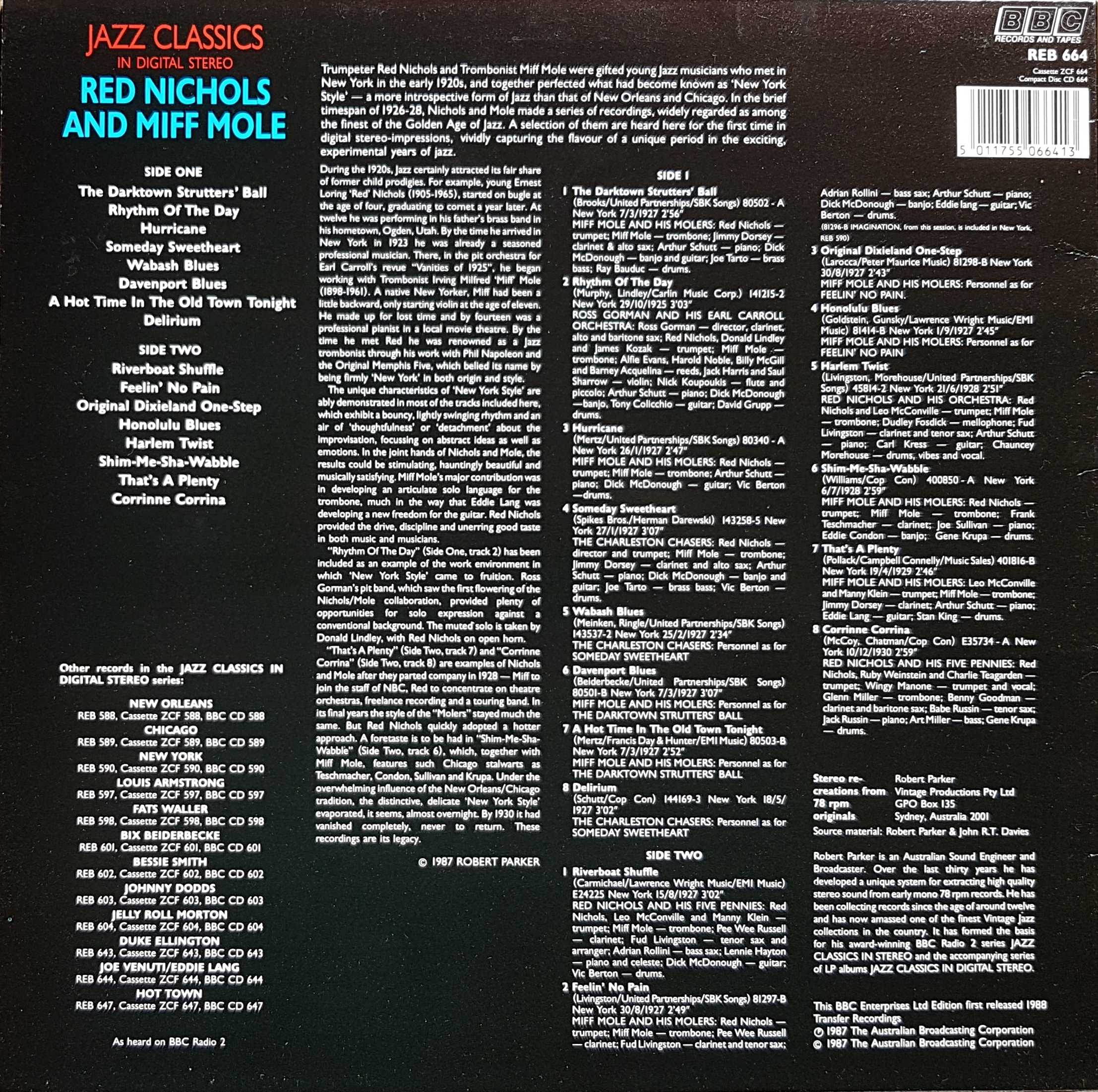 Picture of REB 664 Jazz classics - Red Nichols and Miff Mole by artist Nichols / Mole from the BBC records and Tapes library